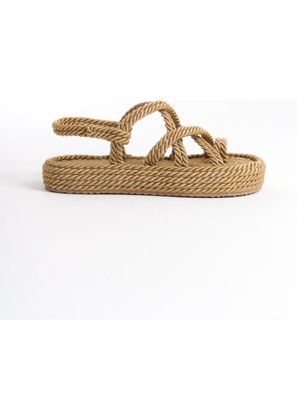 Halat Ipli Yüksek Taban Hasır Sandalet