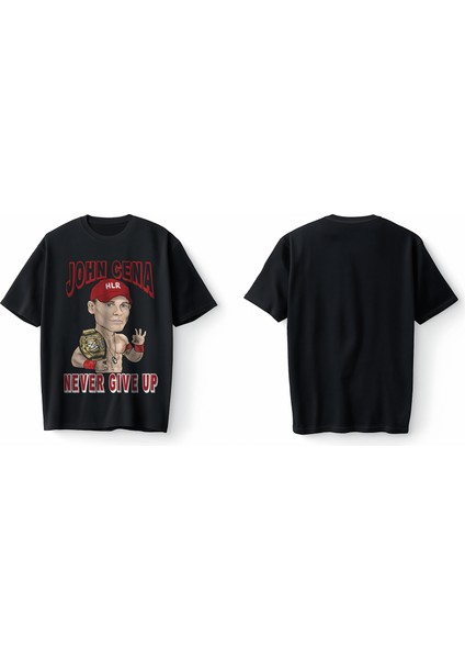 Never Give Up John Cena Baskılı Oversize Unisex Tişört T-Shirt modelleri