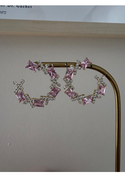 Xuping Özel Tasarım Toz Pembe Kristal Taşlı Halka Küpe modelleri