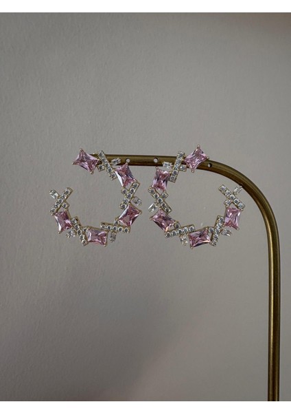 Xuping Özel Tasarım Toz Pembe Kristal Taşlı Halka Küpe fırsatları