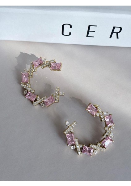 Xuping Özel Tasarım Toz Pembe Kristal Taşlı Halka Küpe indirimleri