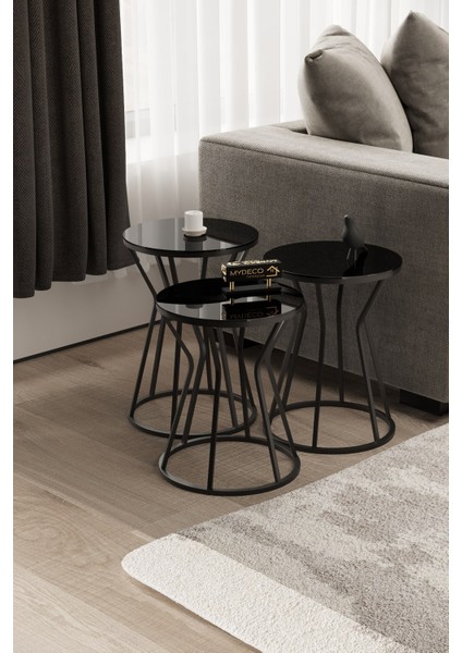 Kum Saati Zigon Sehpa Siyah Ayak Siyah Ayna