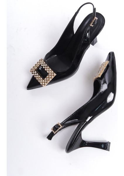 Siyah Rugan Taşlı Toka Detaylı Yüksek Topuklu Kadın Ayakkabı & Abiye Ayakkabı modelleri