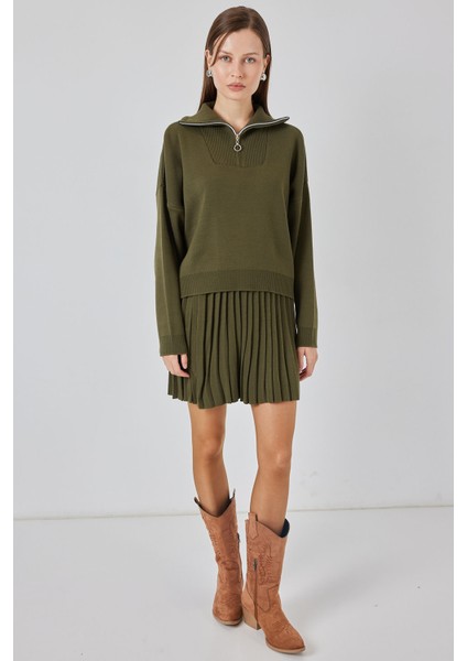 Kadın Kazak Etek Ikili Takım 15938 - Haki fiyatları