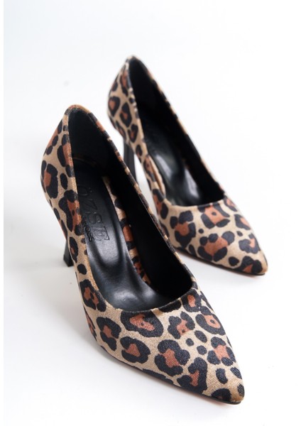 Samo Leopar Desenli Kadın Topuklu Ayakkabı Stiletto Topuklu Ayakkabı
