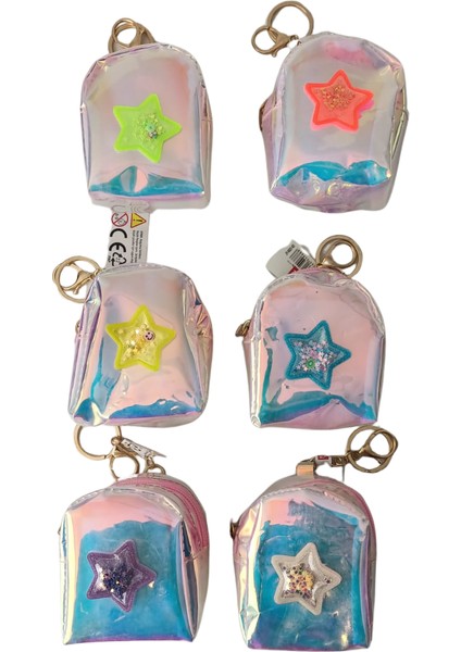 Çanta Şeklinde Hologram Anahtarlık ve Bozuk Para Cüzdanı 1 Adet - Yıldız Figürlü modelleri