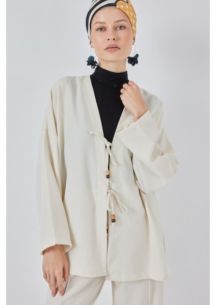 Kadın Keten Kimono Ikili Takım 6727 - Ekru fiyatları