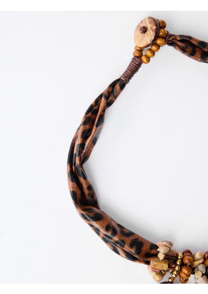 Kahverengi Leopar Desenli Çoklu Charm Detaylı Kolye modelleri