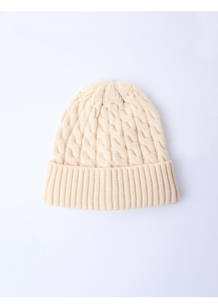 Bej Saç Örgü Desenli Bere