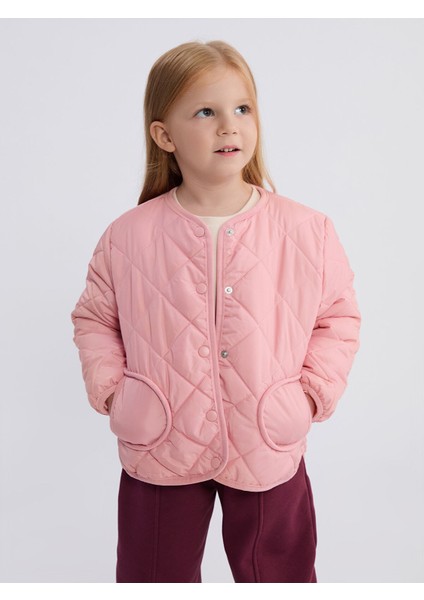 Yeni Sezon Bisiklet Yaka Kapitone Desenli Kız Çocuk Mont