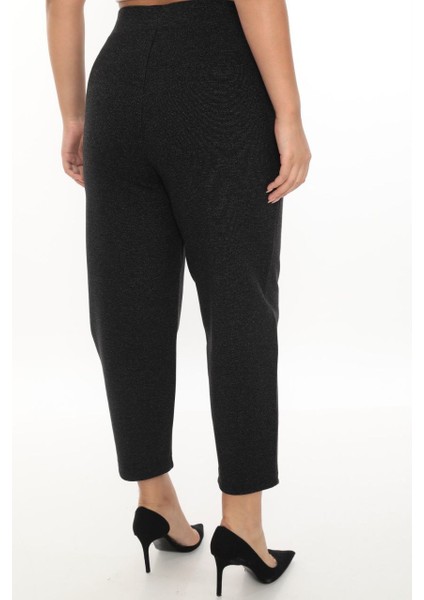 Büyük Beden Lastikli Yüksek Bel Taşlı Mom Likralı Taş Deri Detaylı Kışlık Kaşe Kadın Pantolon modelleri