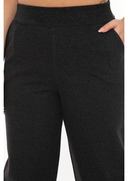 Büyük Beden Lastikli Yüksek Bel Taşlı Mom Likralı Taş Deri Detaylı Kışlık Kaşe Kadın Pantolon fırsatları