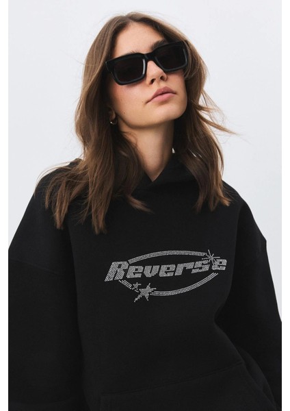 Kadın Taş Baskılı Swestshırt Oversize 3 Iplik