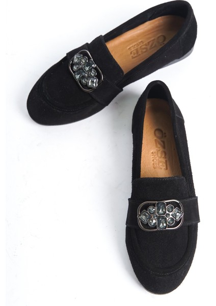 Siyah Taşlı Toka Detaylı Süet Babet fiyatları