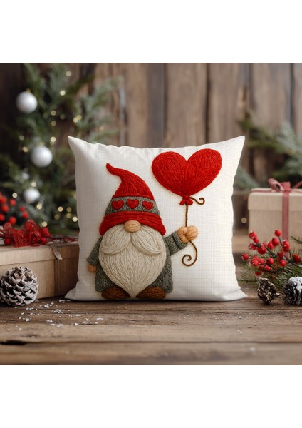 Yılbaşı Noel Baba Nakış Desenli, Dijital Baskılı, Çift Taraflı Kırlent Kılıfı. 2'li Set Kırlent Kılıfı
