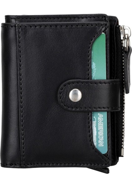 Deri Cüzdan ve Kartlık, Mekanizmalı, 10 Adet Kart Bölmeli, Siyah