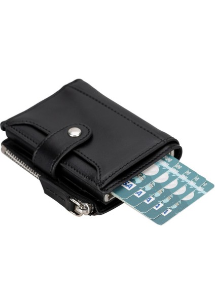 Deri Cüzdan ve Kartlık, Mekanizmalı, 10 Adet Kart Bölmeli, Siyah indirimleri