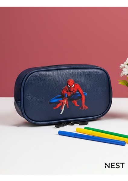 Örümcek Adam Baskılı Sunii Deri Lüks Lacivert Kalem Kutusu Kalemlik Kırtasiye Okul fiyatları