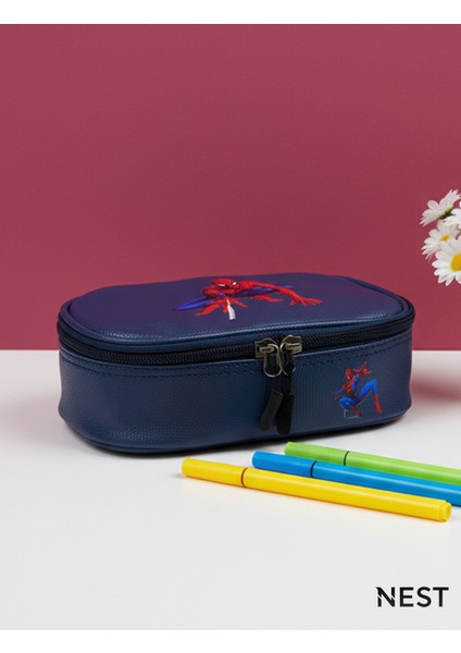 Örümcek Adam Baskılı Sunii Deri Lüks Lacivert Kalem Kutusu Kalemlik Kırtasiye Okul modelleri