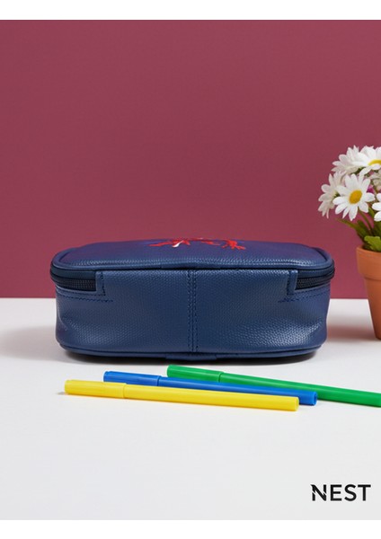 Örümcek Adam Baskılı Sunii Deri Lüks Lacivert Kalem Kutusu Kalemlik Kırtasiye Okul