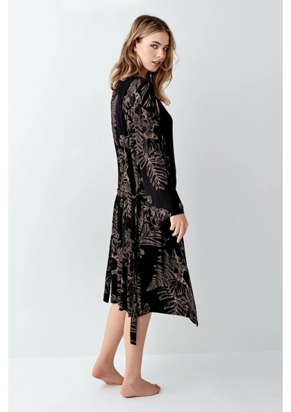 Kadın Siyah Pamuklu Dantel Detaylı Gecelik ve Sabahlık Takım 3441 fırsatları