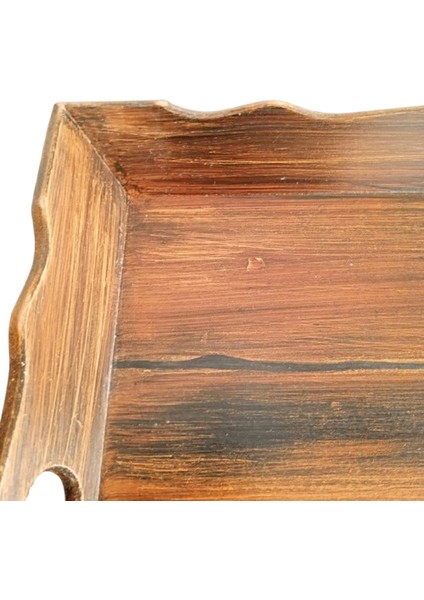 El Boyaması Eskitme Kahve Desenli Ahşap Servis ve Sunum Tepsisi fiyatları