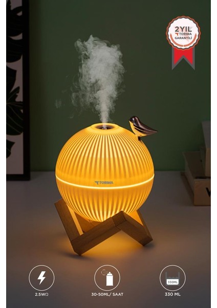 H13 Beyaz Minimalist Kuş Figürlü Ahşap Standlı Gece Lambalı Dekoratif Hava Nemlendiricisi