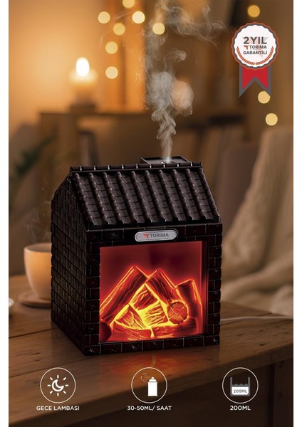 Torıma H9 Koyu Kahve Şömine Efektli 200ML Sessiz Ultrasonik House Hava Nemlendirici
