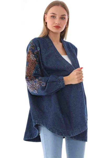 Nakışlı Denim Kimono