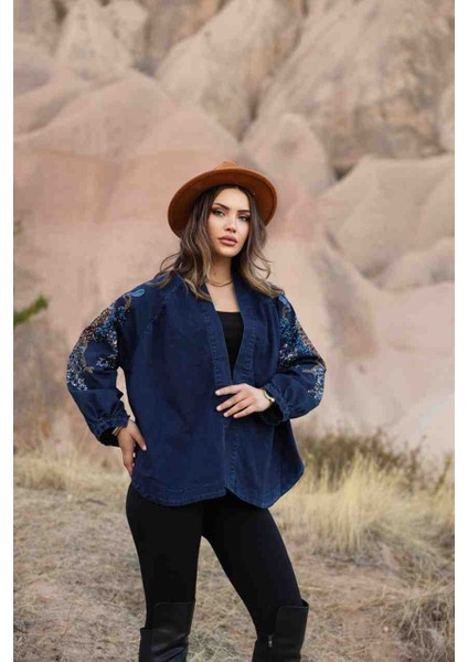 Nakışlı Denim Kimono modelleri