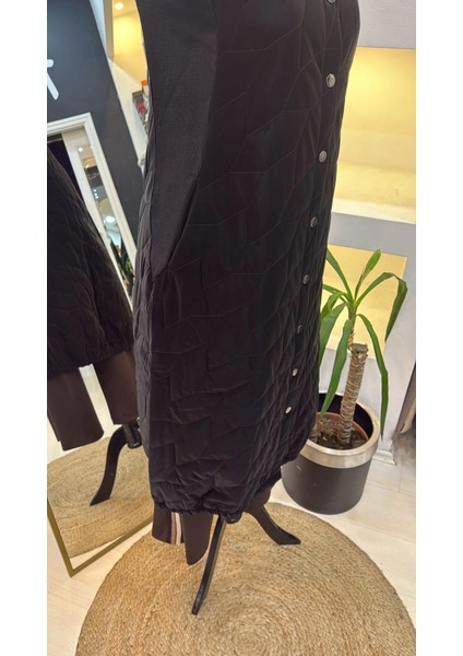 Triko Detaylı Çıtçıtlı Rugan Yelek 7181 Siyah modelleri