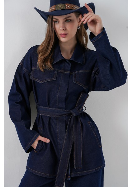 Kadın Ceket Pantolon Kot Ikili Takım 30059 - Lacivert fiyatları