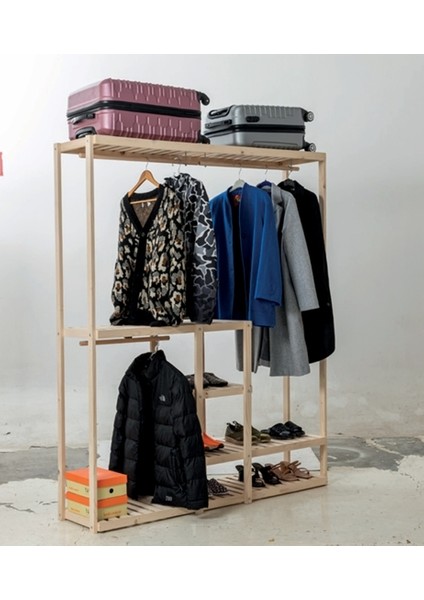 Ahşap Çam Açık Elbise Dolabı