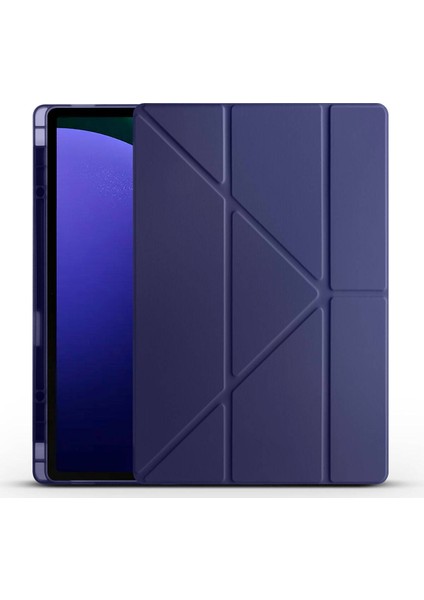 Galaxy Tab S9 Ultra Kılıf Uyumlu Hgea Tri Folding Kalem Bölmeli Standlı Kılıf-Lacivert