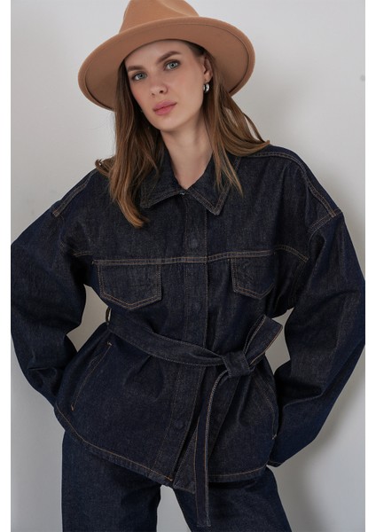 Kadın Ceket Pantolon Kot Ikili Takım 30059 - Koyu Mavi fiyatları