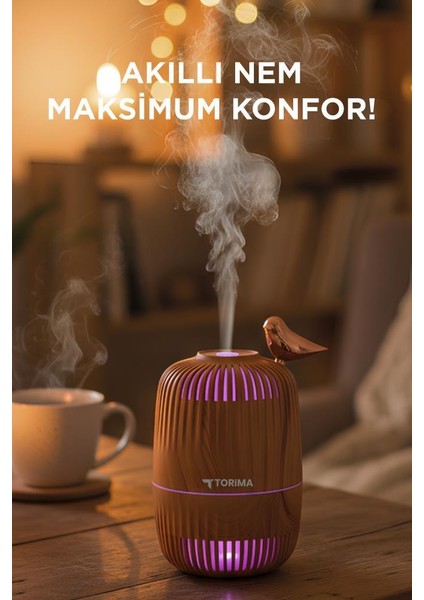 H17 Açık Kahverengi Kuş Detaylı Ahşap Görünümlü 280ML Hava Nemlendirici Buhar Makinesi fiyatları