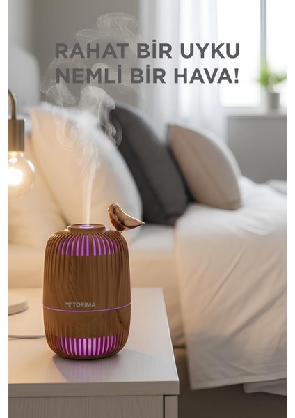 H17 Açık Kahverengi Kuş Detaylı Ahşap Görünümlü 280ML Hava Nemlendirici Buhar Makinesi modelleri