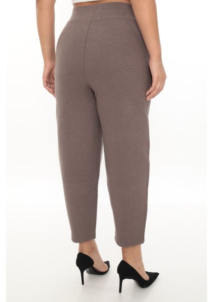 Büyük Beden Lastikli Yüksek Bel Taşlı Mom Likralı Taş Deri Detaylı Kışlık Kaşe Kadın Pantolon fırsatları