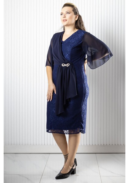 Şifon Detaylı Abiye Elbise Lacivert MDV390 fiyatları