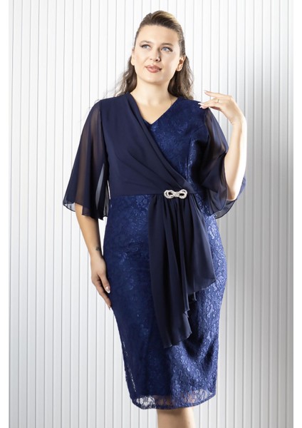 Şifon Detaylı Abiye Elbise Lacivert MDV390 modelleri