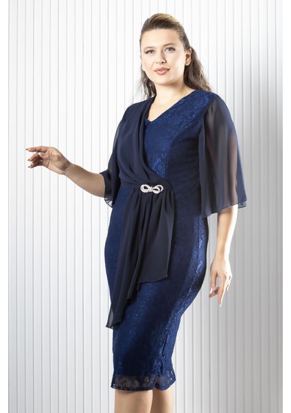 Şifon Detaylı Abiye Elbise Lacivert MDV390 fırsatları