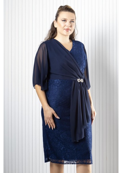 Şifon Detaylı Abiye Elbise Lacivert MDV390 indirimleri