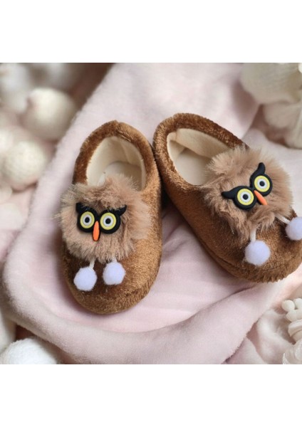 Çocuk Hayvan Figürlü Kahverengi Erkek Kız Unisex Panduf Kışlık Yumuşak Peluş Ev Ayakkabısı modelleri