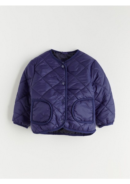 Yeni Sezon Bisiklet Yaka Kapitone Desenli Kız Çocuk Mont