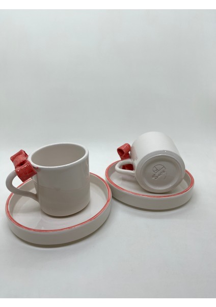 Türk Kahvesi Fincan Takımı 2'li El Yapımı Seramik Fiyonk Desenli 2'li modelleri