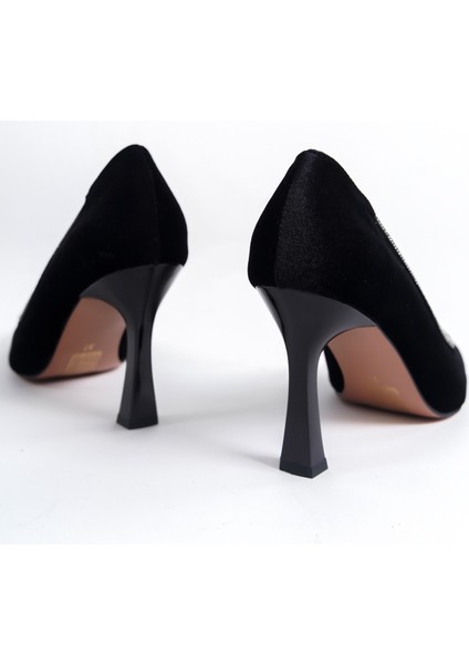 Siyah Kadife Taş Detaylı Yüksek Topuk Stiletto modelleri