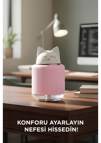H8 Pembe Sevimli Kedi Figürlü Gece Lambalı 300ML Mini Hava Nemlendirici Buhar Makinesi fiyatları
