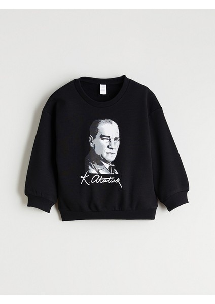 Yeni Sezon Bisiklet Yaka Uzun Kollu Atatürk Baskılı Kız Bebek Sweatshirt
