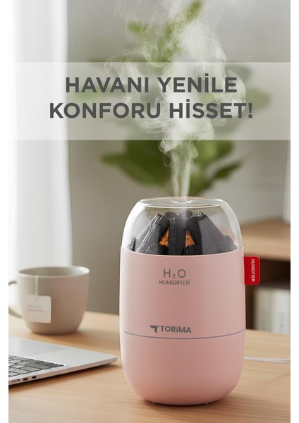 H16 Pembe Odun Ateşi Efekli Hava Nemlendirici Buhar Makinesi 280ML LED Işıklı Sessiz Çalışma fiyatları