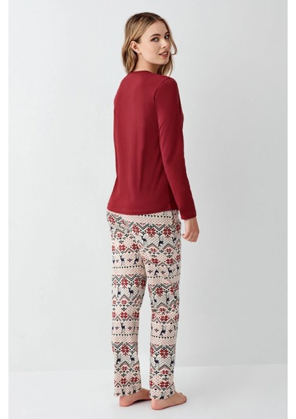 Anne Kız %100 Pamuklu Bordo Uzun Kollu Pijama Takımı 3452 (Pijamaları Ayrı Ayrı Sepete Ekleyiniz)